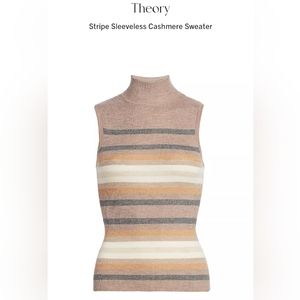 $365 Theory Regal Stripe Ribbed Turtle Neck Sleeveless Top New